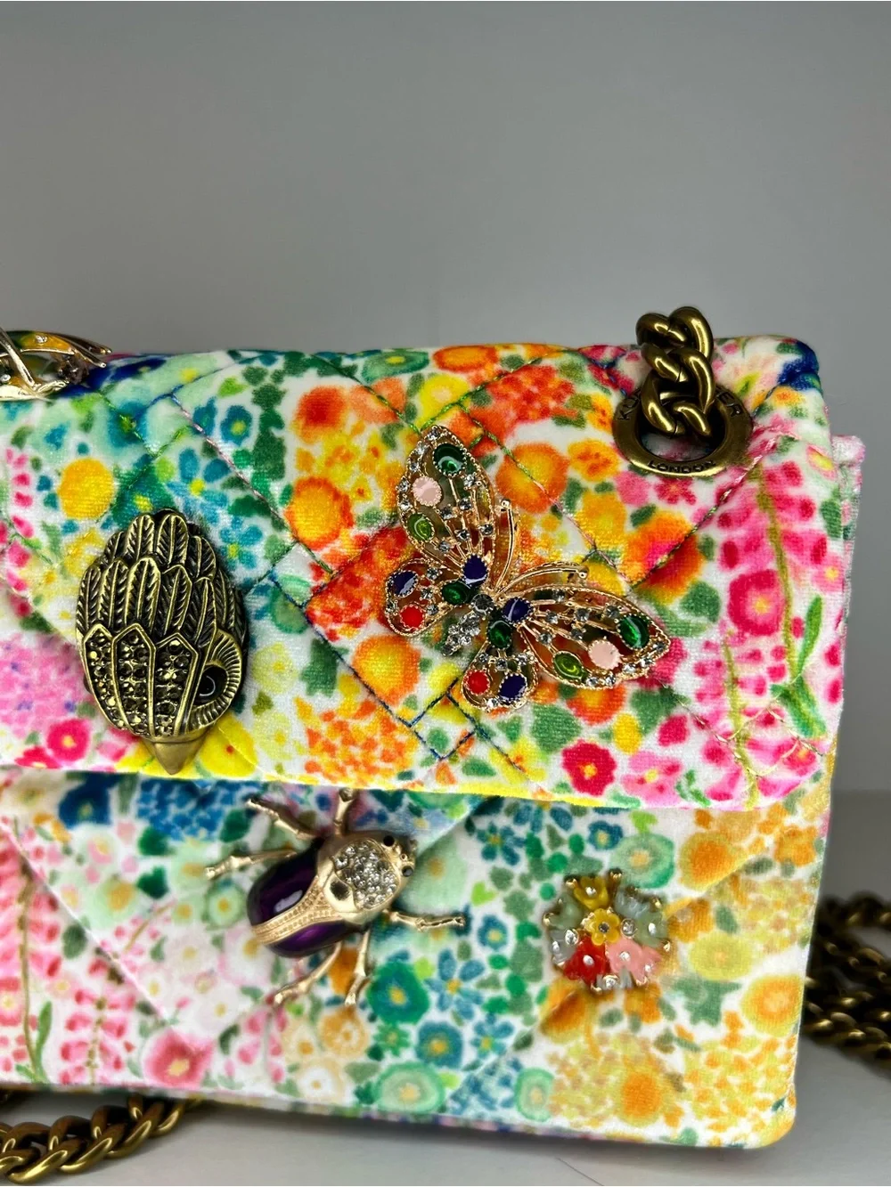 EUC Kurt Geiger Bugs Floral Couture Crossbody Velvet